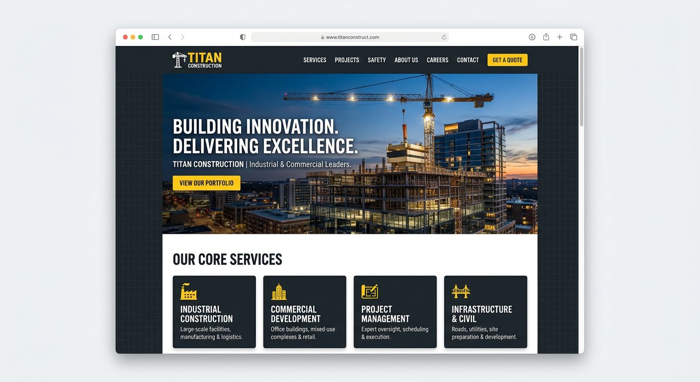 Contoh rekaan website kontraktor dengan gaya korporat industri
